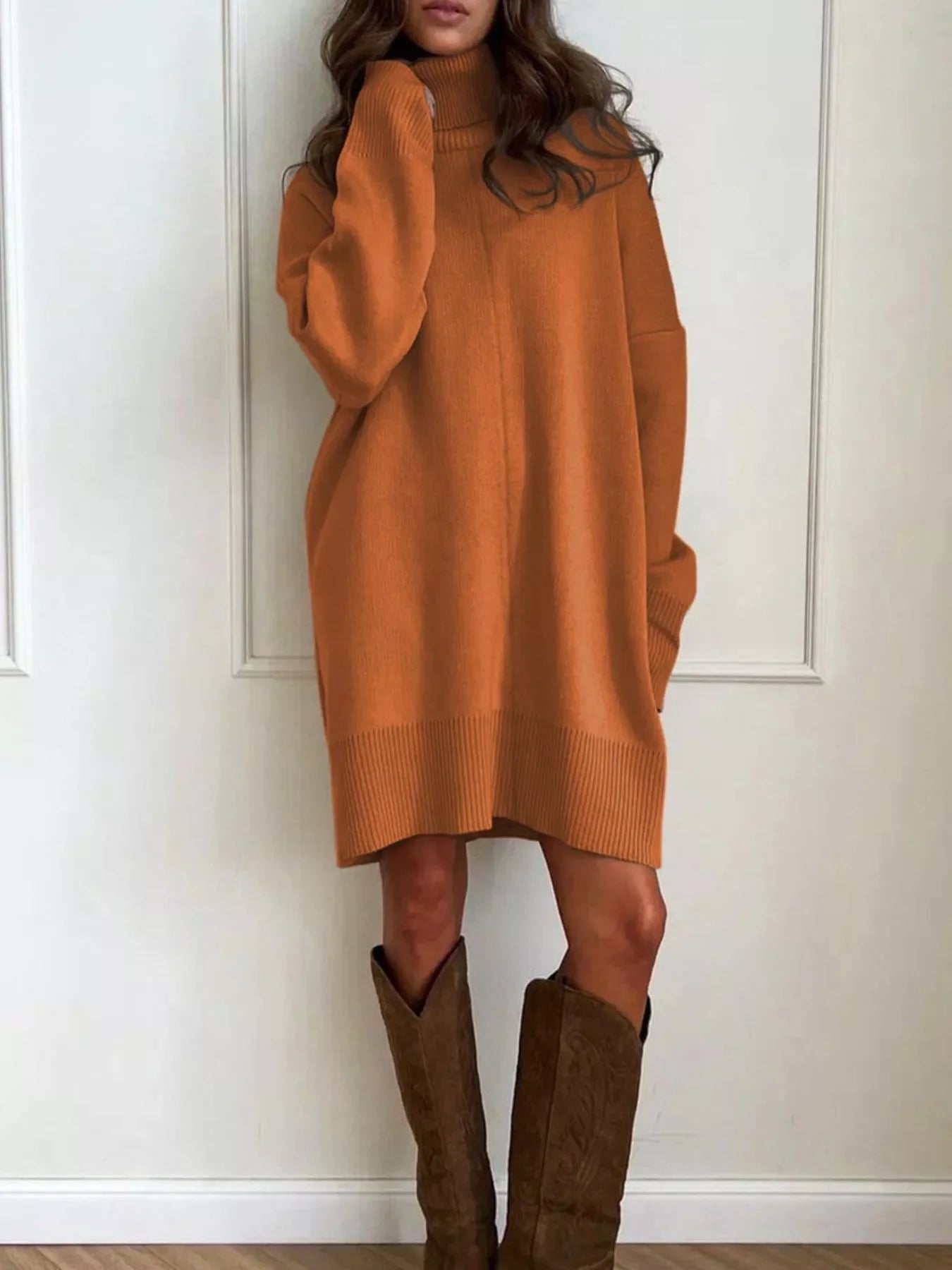 orange turtleneck sweater dress Michael Kors Collection Cashmere Turtleneck Sweater Dress