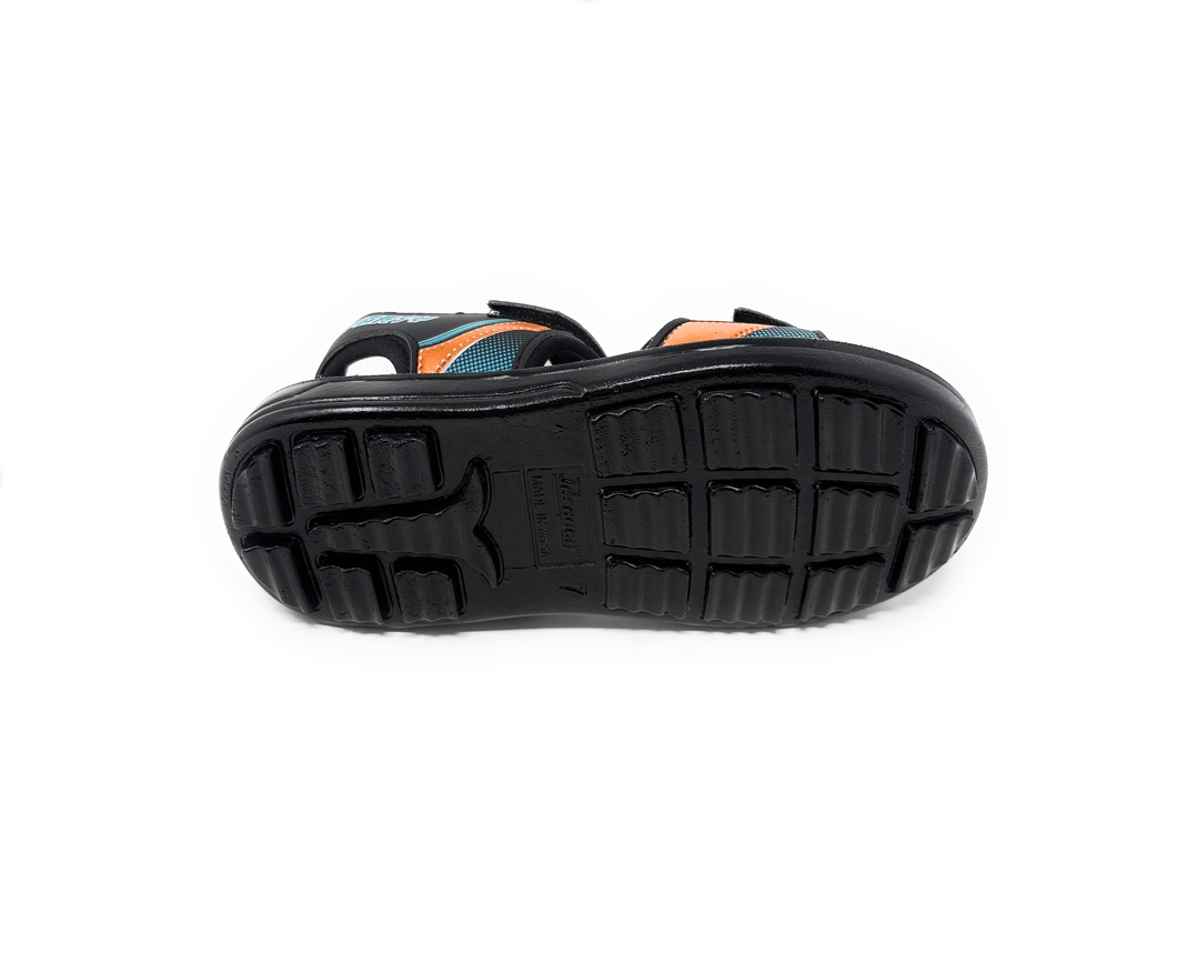 Paragon Mens 8753 Black with Orange Turquoise Accents Double Velcro Straps Sport Sandals