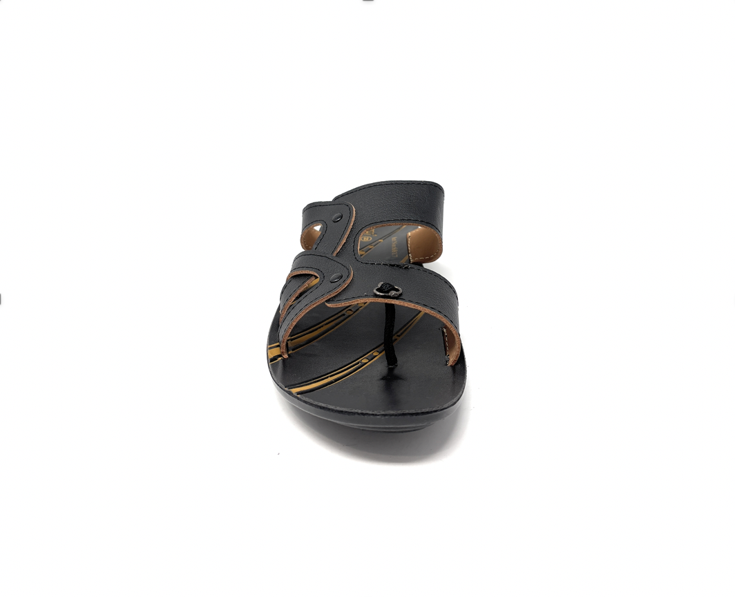 Paragon Mens 6817 Black Premium Synthetic Leather Straps Flip Flop Sandals With Ergonomics Thong
