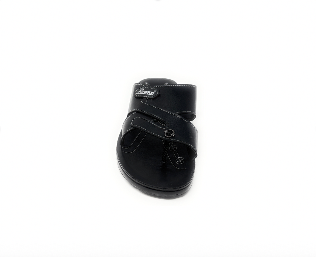 Paragon Mens 6666 Black Premium Synthetic Leather Sandals with Ergonomics Thong