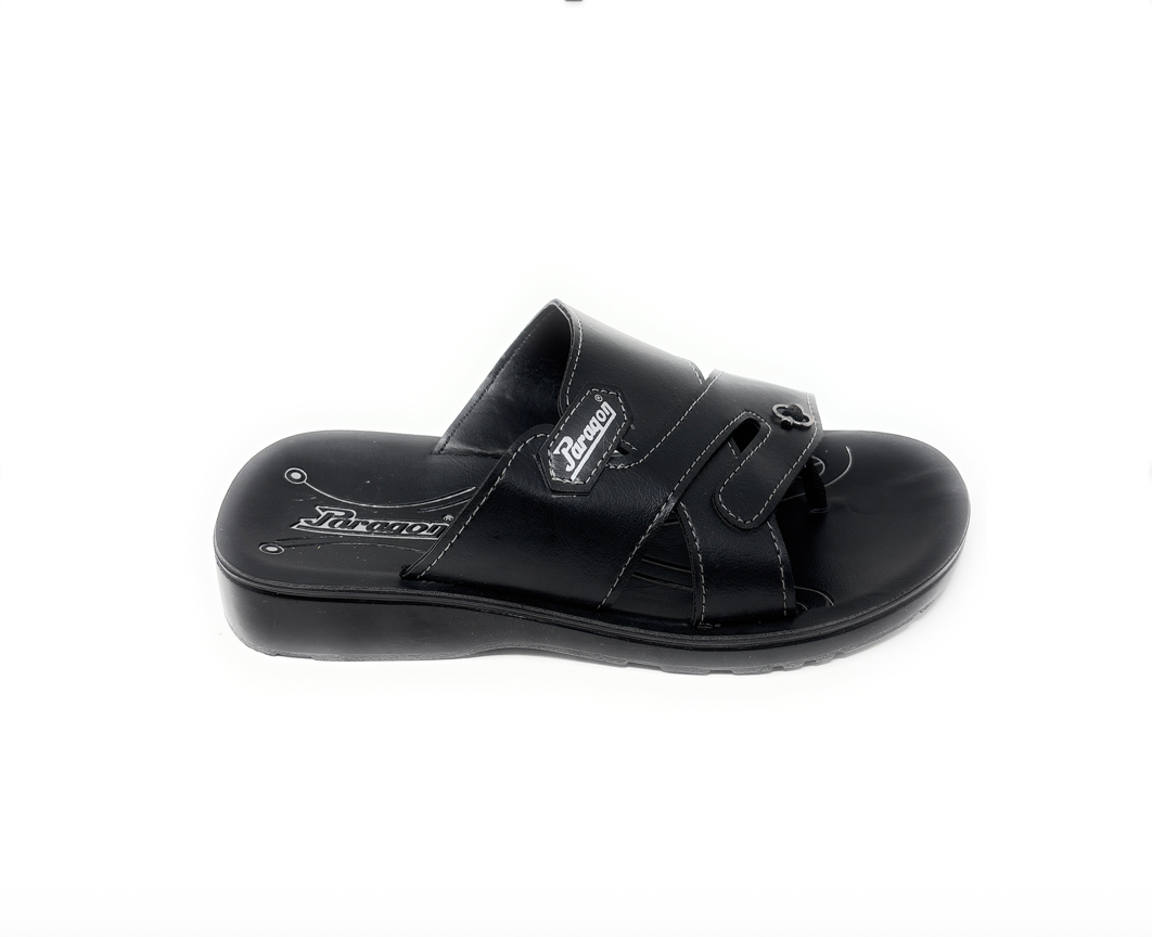 Paragon Mens 6666 Black Premium Synthetic Leather Sandals with Ergonomics Thong
