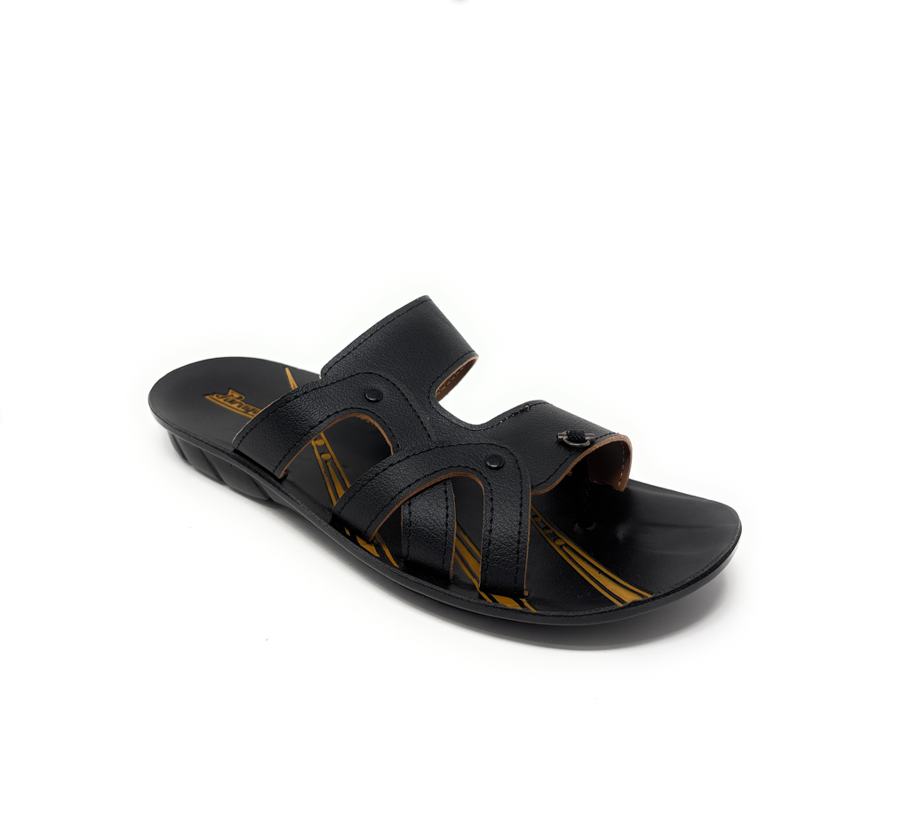Paragon Mens 6817 Black Premium Synthetic Leather Straps Flip Flop Sandals With Ergonomics Thong