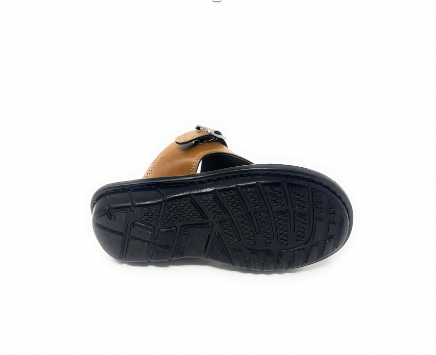 Paragon Mens 6815 Tan Premium Synthetic Leather Buckle Strap Design Flip Flop Sandals