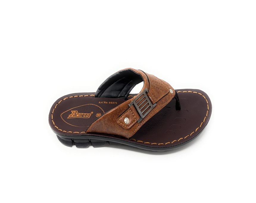 Paragon Mens 66075 Brown Metal Buckle Flip Flop with Ergonomic Thong