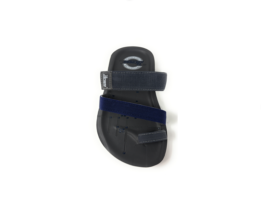 Paragon Mens 6994 Blue and Navy Denim Strap Comfort Slide Flip Flops Toe Ring Sandals