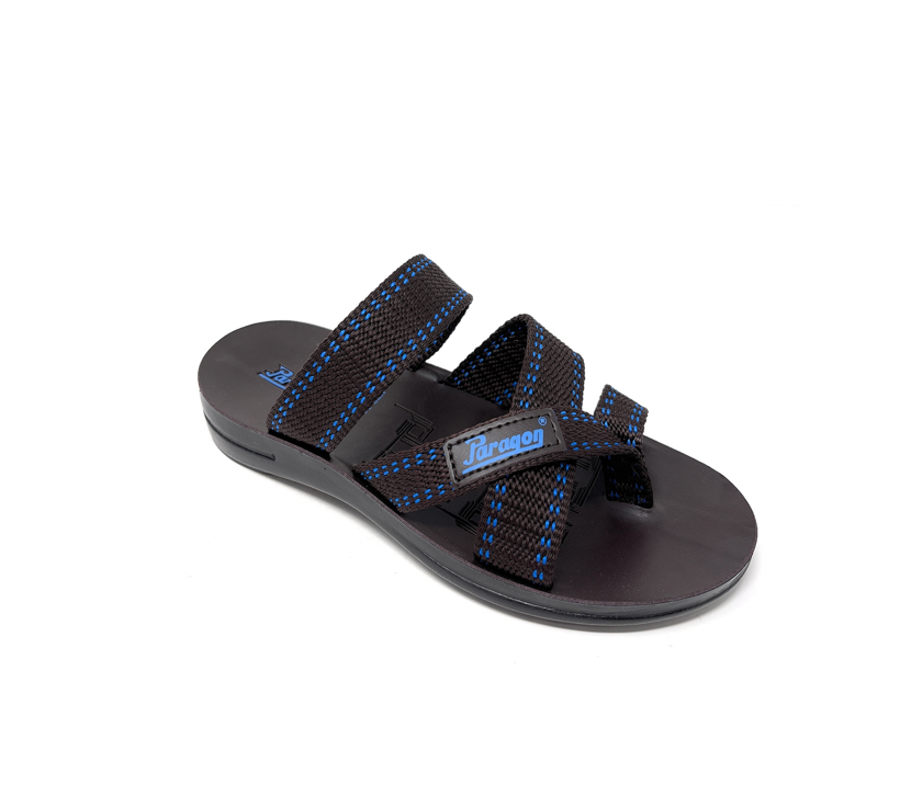 Paragon Mens 6962 Dark Brown with Blue Stripes Woven Denim Flip Flop Sandals