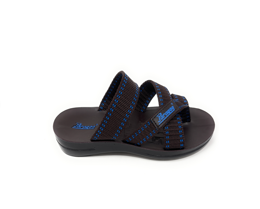 Paragon Mens 6962 Dark Brown with Blue Stripes Woven Denim Flip Flop Sandals