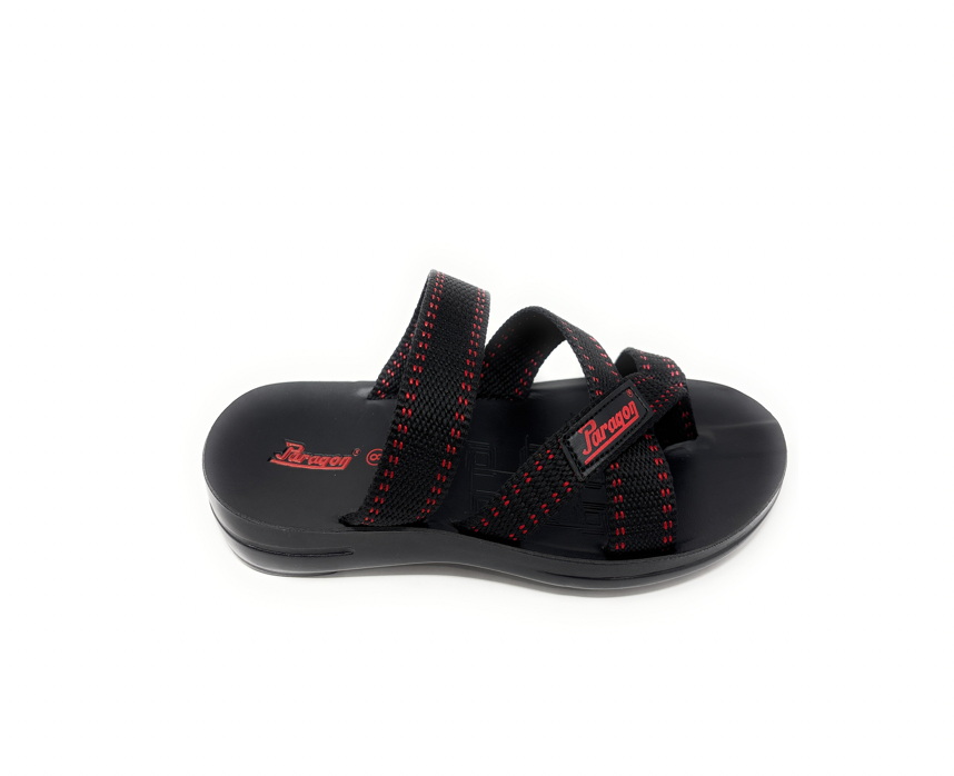 Paragon Mens 6962 Black with Red Stripes Woven Denim Flip Flop Sandals