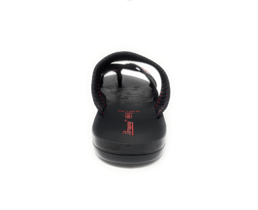 Paragon Mens 6962 Black with Red Stripes Woven Denim Flip Flop Sandals