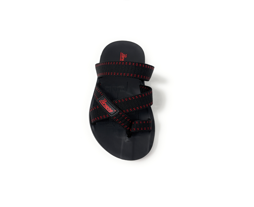 Paragon Mens 6962 Black with Red Stripes Woven Denim Flip Flop Sandals