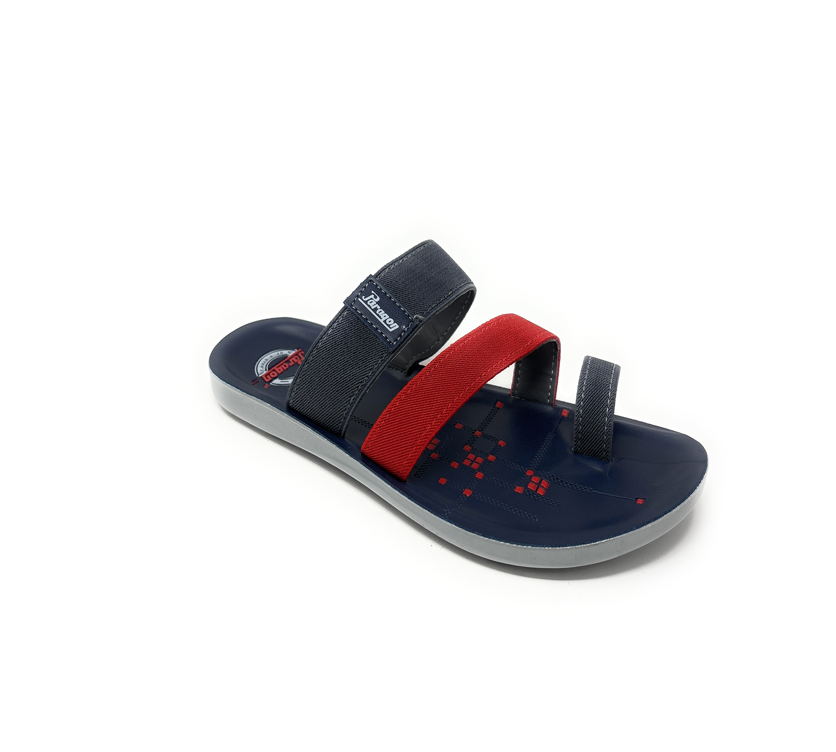 Paragon Mens 6994 Blue and Red Denim Strap Comfort Slide Flip Flops Toe Ring Sandals
