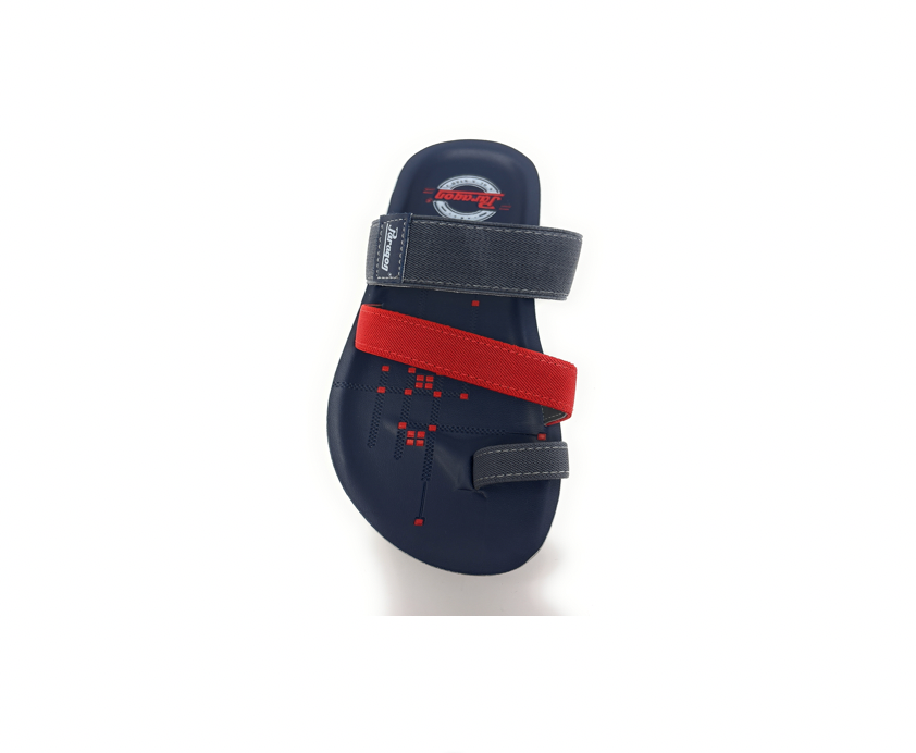 Paragon Mens 6994 Blue and Red Denim Strap Comfort Slide Flip Flops Toe Ring Sandals