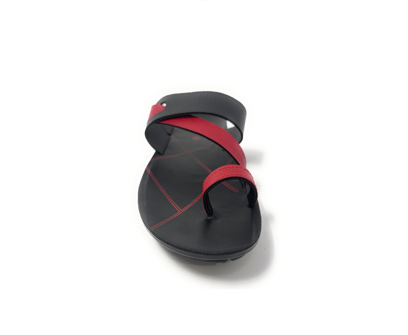 Paragon Mens 66100 Black and Red Cross-Strap Design Toe Ring Flip Flop Sandals