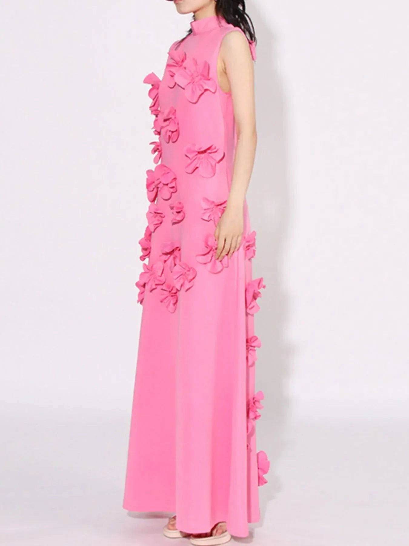 Floral Applique Mock Neck Sleeveless Maxi Dress | SONI TRADERS INC. Floral Applique Mock Neck Sleeveless Maxi Dress | SONI TRADERS INC.