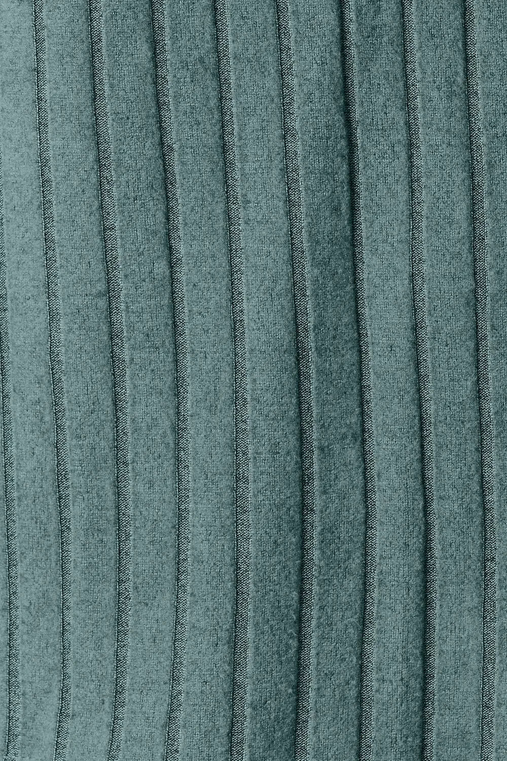 Close-up of soft teal ribbed knit fabric, showing textured vertical stripes