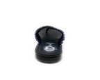 Navy blue open-toe sandal with cushioned sole on a white background