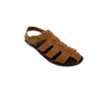 Brown leather fisherman sandal for men with open toe and closed back on white background