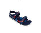 Men's navy blue and red sports sandal with adjustable Velcro straps on white background