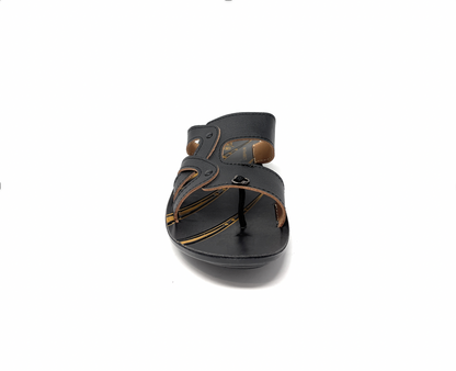 Paragon Mens 6817 Black Premium Synthetic Leather Straps Flip Flop Sandals With Ergonomics Thong