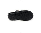 Black sandal sole with textured grip pattern on white background
