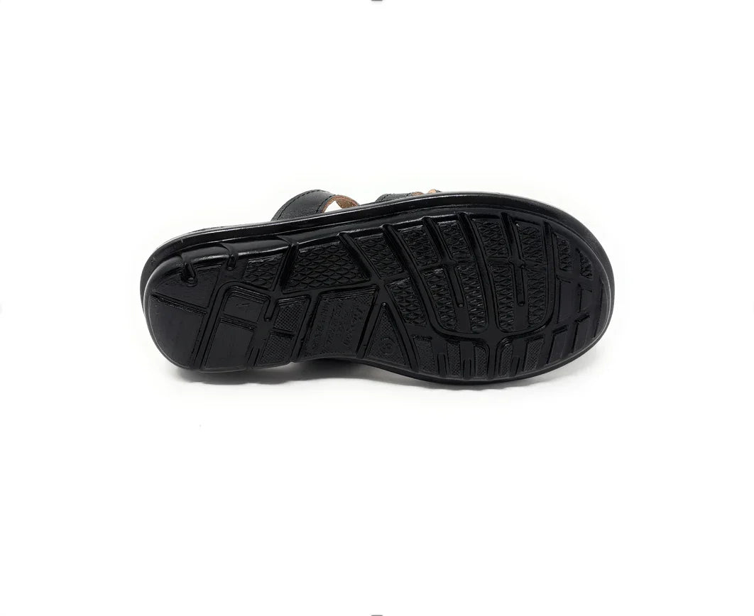 Black sandal sole with textured grip pattern on white background