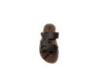 Brown leather men's slide sandal with open toe and decorative stitching