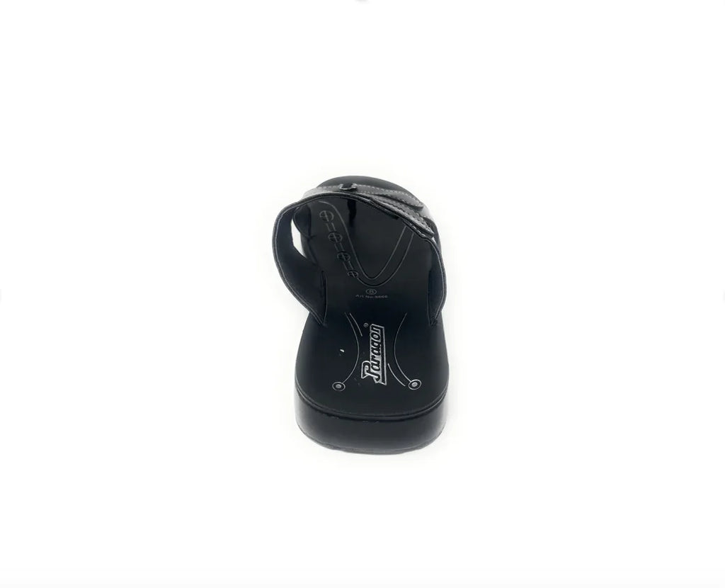 Black men's sandal with thick sole and broad strap on white background
