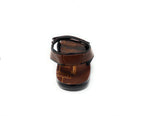 Brown open-toe sandal with Velcro strap, suitable for casual family footwear