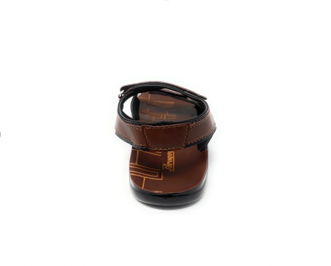 Brown open-toe sandal with Velcro strap, suitable for casual family footwear