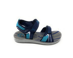 Blue and grey men's sports sandal with adjustable straps and cushioned sole