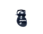 Navy blue sports sandal with adjustable velcro straps, top view on white background
