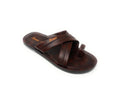 Brown slip-on sandal with dual straps and toe loop, men's casual footwear on white background