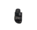 Black open-toe slide sandal with adjustable velcro straps and contrast stitching, top view