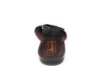 Brown men's sandal with textured footbed, open toe, and slip-on design on white background