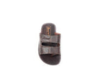 Men's brown slide sandal with cushioned sole and double strap, top view