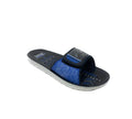 Men's blue and black slide sandal with 'One Step High' text, adjustable strap, sporty design