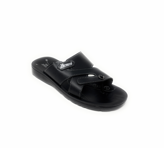 Paragon Mens 6666 Black Premium Synthetic Leather Sandals with Ergonomics Thong