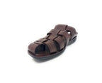 Brown leather sandal for men with open toe and stitched details, casual footwear