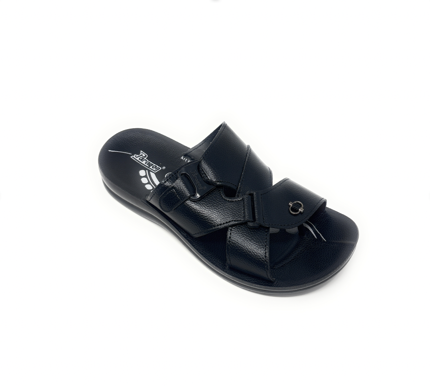 Paragon Mens 6662 Black Premium Synthetic Leather Metal Accent Flip Flop Sandals with Ergonomics Thong