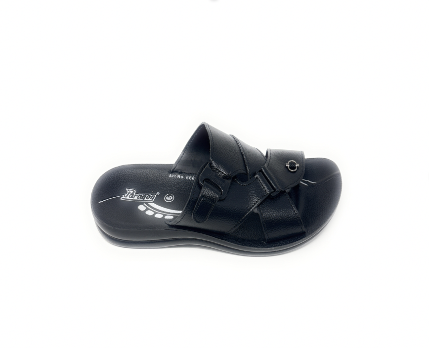 Paragon Mens 6662 Black Premium Synthetic Leather Metal Accent Flip Flop Sandals with Ergonomics Thong