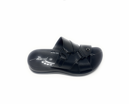 Paragon Mens 6662 Black Premium Synthetic Leather Metal Accent Flip Flop Sandals with Ergonomics Thong