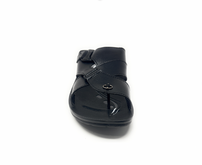 Paragon Mens 6662 Black Premium Synthetic Leather Metal Accent Flip Flop Sandals with Ergonomics Thong