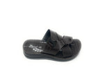 Men's brown slip-on sandal with buckle detail and textured sole, casual comfortable footwear