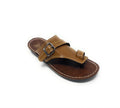 Brown leather men's sandal with buckle and toe loop on white background