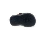 Black textured sandal sole with non-slip tread, isolated on white background