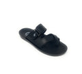 Black slide sandal with adjustable straps, men's slip-on footwear, open toe design