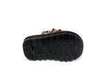 Black non-slip sandal sole with brown strappy upper, durable casual footwear