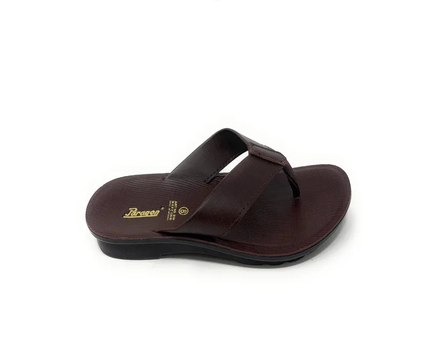 Brown men's slip-on sandal with wide straps and black sole, perfect for casual wear