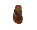 Men's brown leather flip flop sandal with a wide strap, casual summer footwear