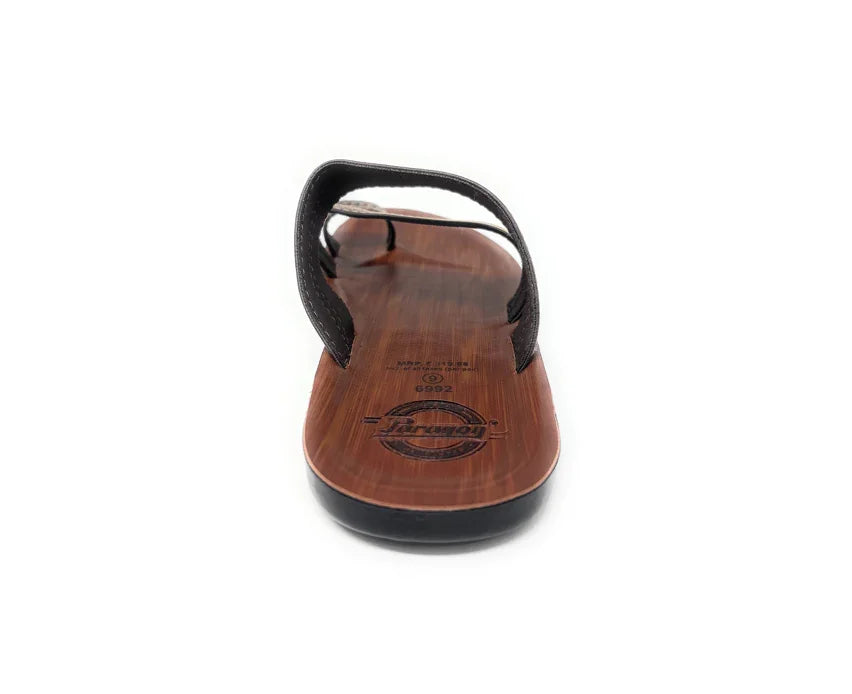 Men's brown wooden sole sandal with black straps, comfortable casual footwear